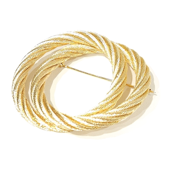 Vintage Dior Gold Tone Rope Double Circle Brooch Pin - Picture 10 of 16